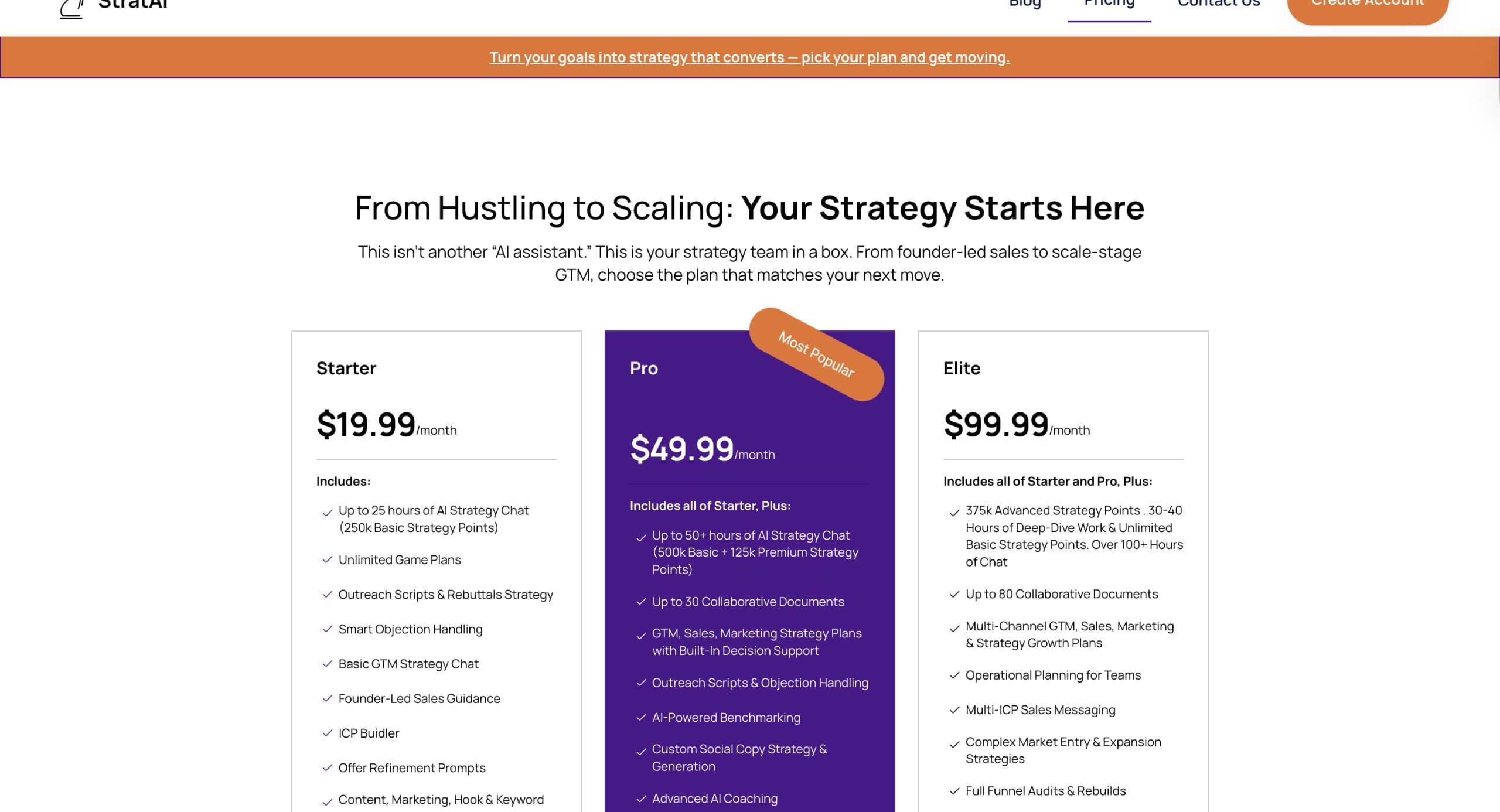 StratAI pricing plans